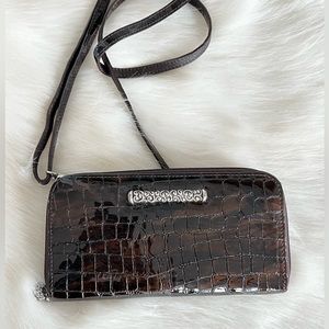 Bright embossed tortoise crossbody wallet